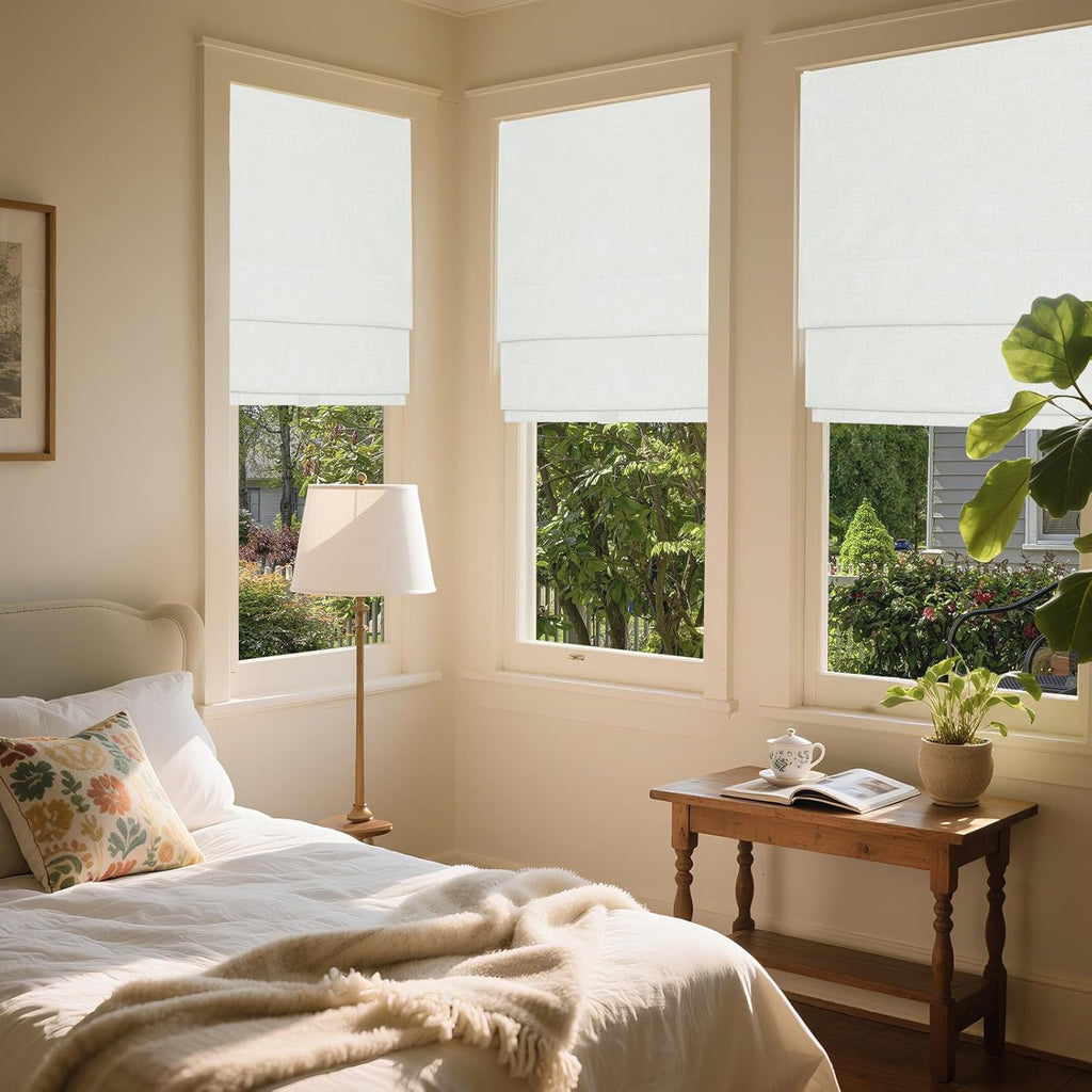 No Drill Cordless Roman Shades for Windows,34" Wx64 H,Blackout Fabric Blinds for Indoor Windows,UV Privacy Protection
