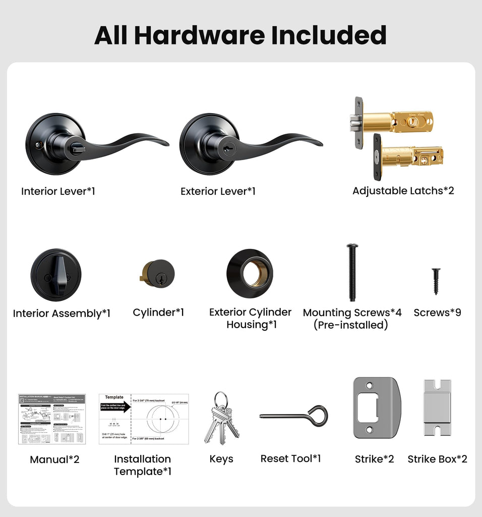 Keyed Alike Front Door Handle Lock Set with Deadbolt, Matte Black