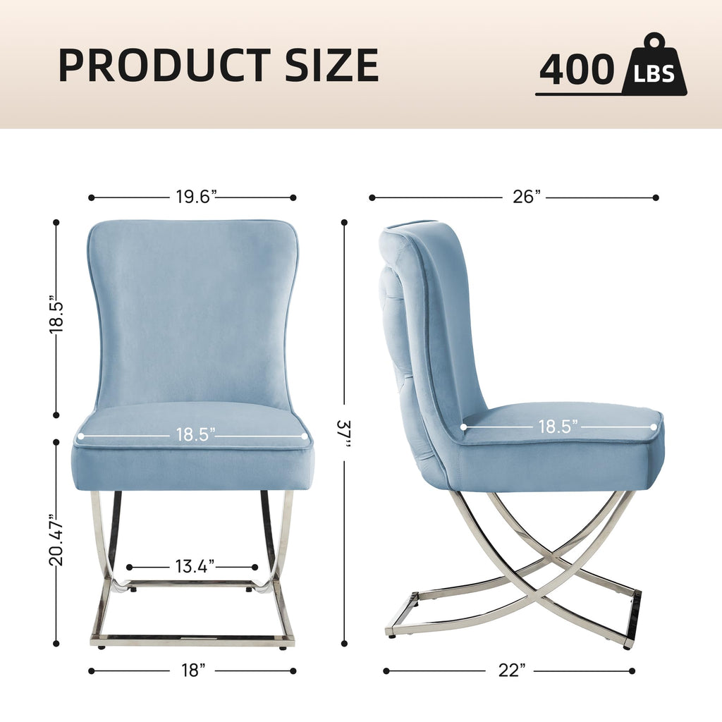 Luxury Velvet Dining Chairs, Tufted Upholstered Armless Accent Chairs with Silver Metal X-Legs, Modern Glam Dining