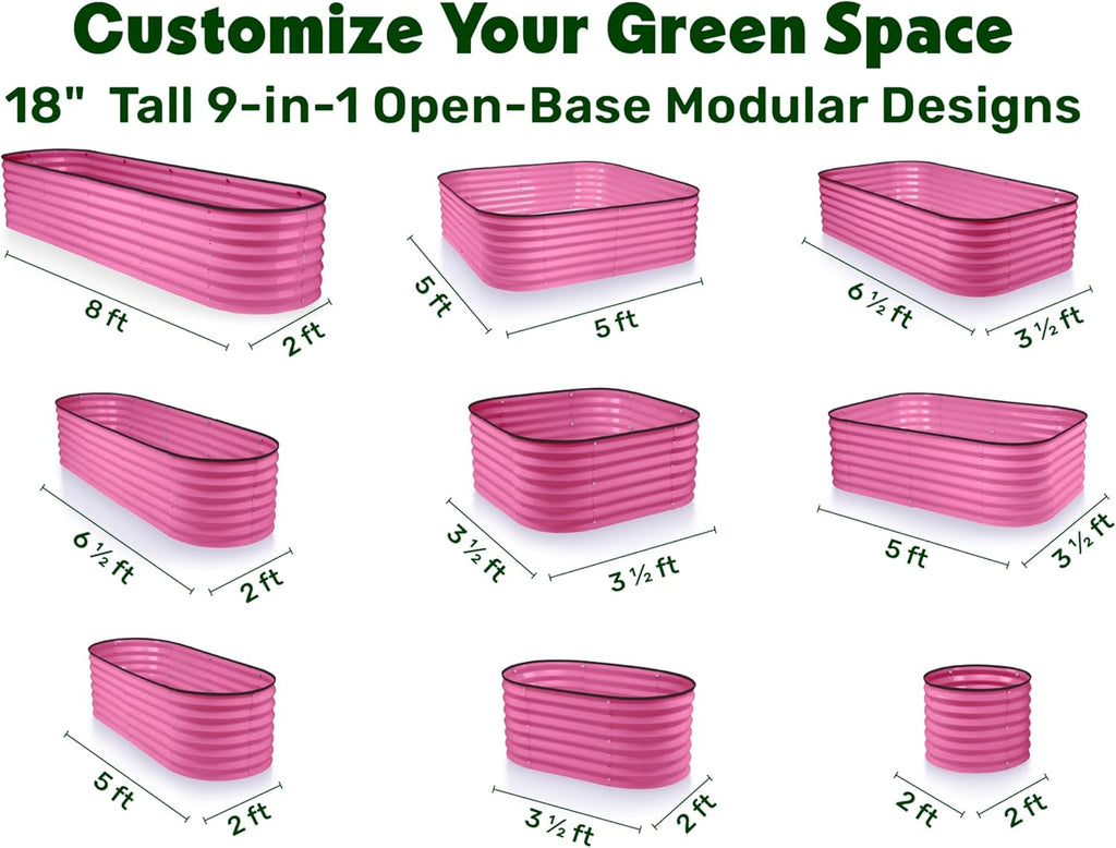 9-in-1 Galvanized Steel Raised Garden Bed // 8×2×1.5 ft Modular Planter for Gardening, Vegetables, Flowers // 18"