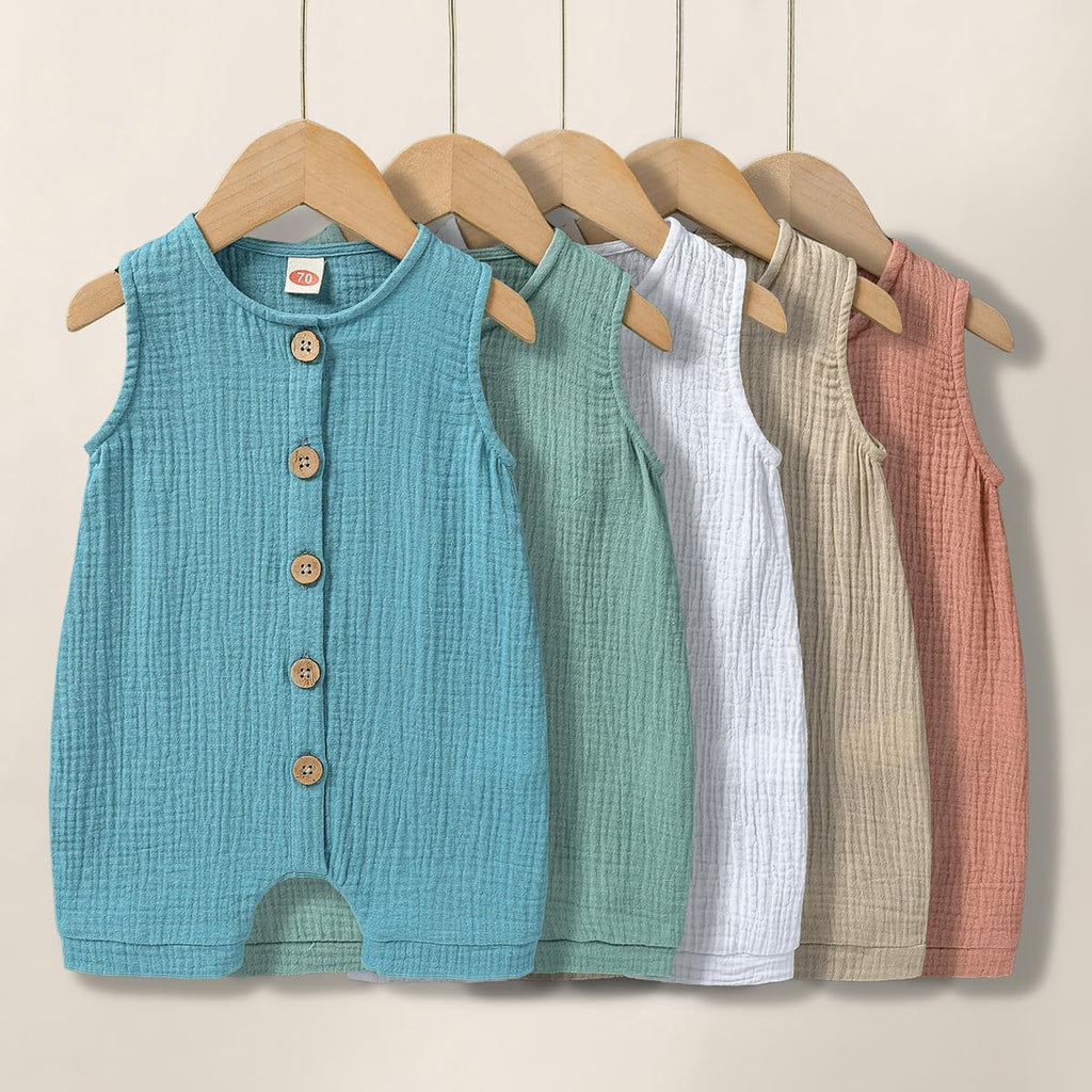 Infant Baby Boys Girls Cotton Linen Romper Summer Jumpsuit Sleeveless Overalls Clothing Set