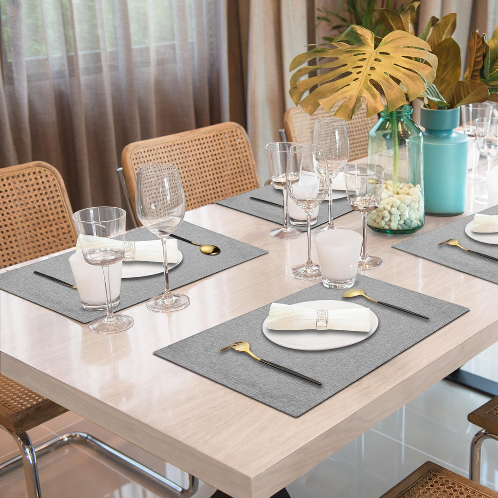 Cloth Placemats Set of 6, Cotton Linen Blend Place Mats, Medium Gray