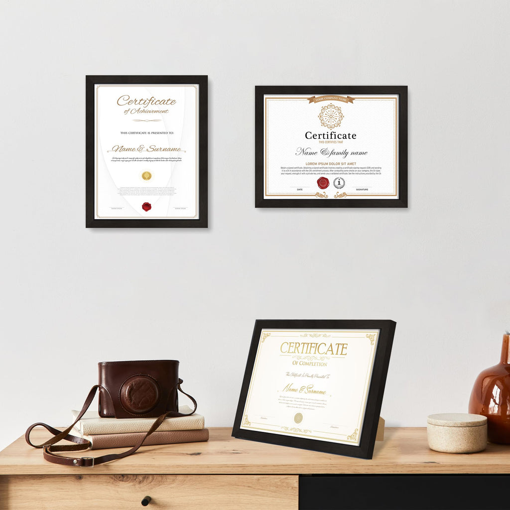 8.5 by 11 Picture Frame with Real Glass, Wood Frame(Black, 3 Pack)