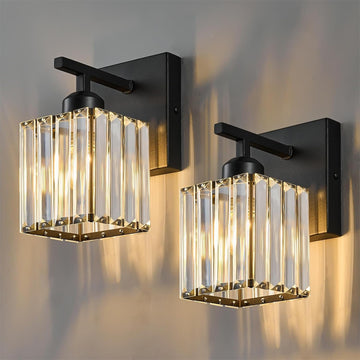 Modern Wall Sconces Set of Two Indoor Wall Lamp Black Wall Sconce Crystal Wall Light Bathroom Vanity Light Fixtures