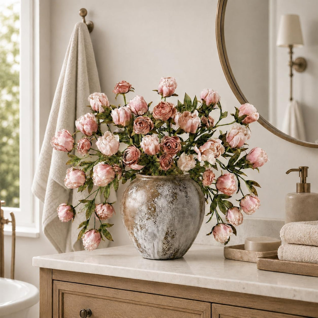 Faux Silk Peony Artificial Flowers Stems for Vase, 18" Ombre Pink - Set of 7