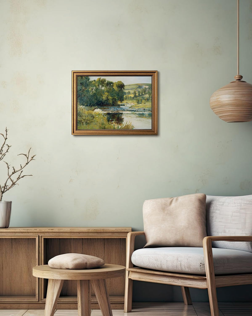 Antique River Landscape Vintage Gold Framed Wall Art 12x16 inch