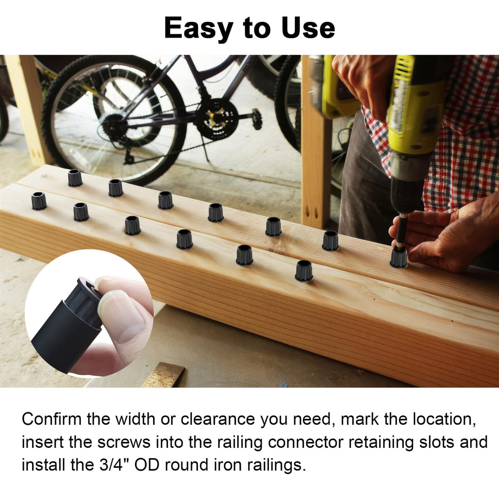 200 Pack Black Baluster Connectors for 3/4" OD Aluminum Deck Balusters, Anti-UV Round Balusters Connectors with