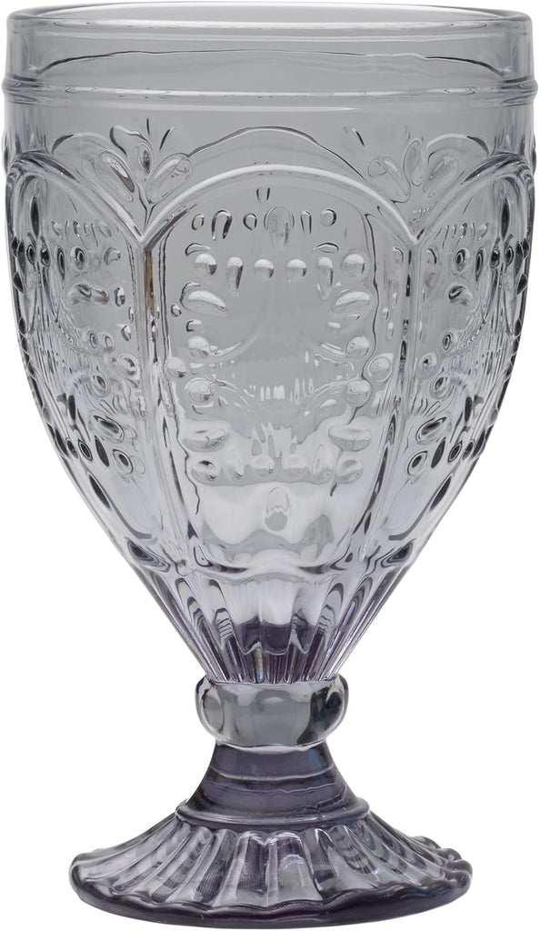 Fitz and Floyd Trestle Glassware Ornate Goblets, Set of 4, Smoke