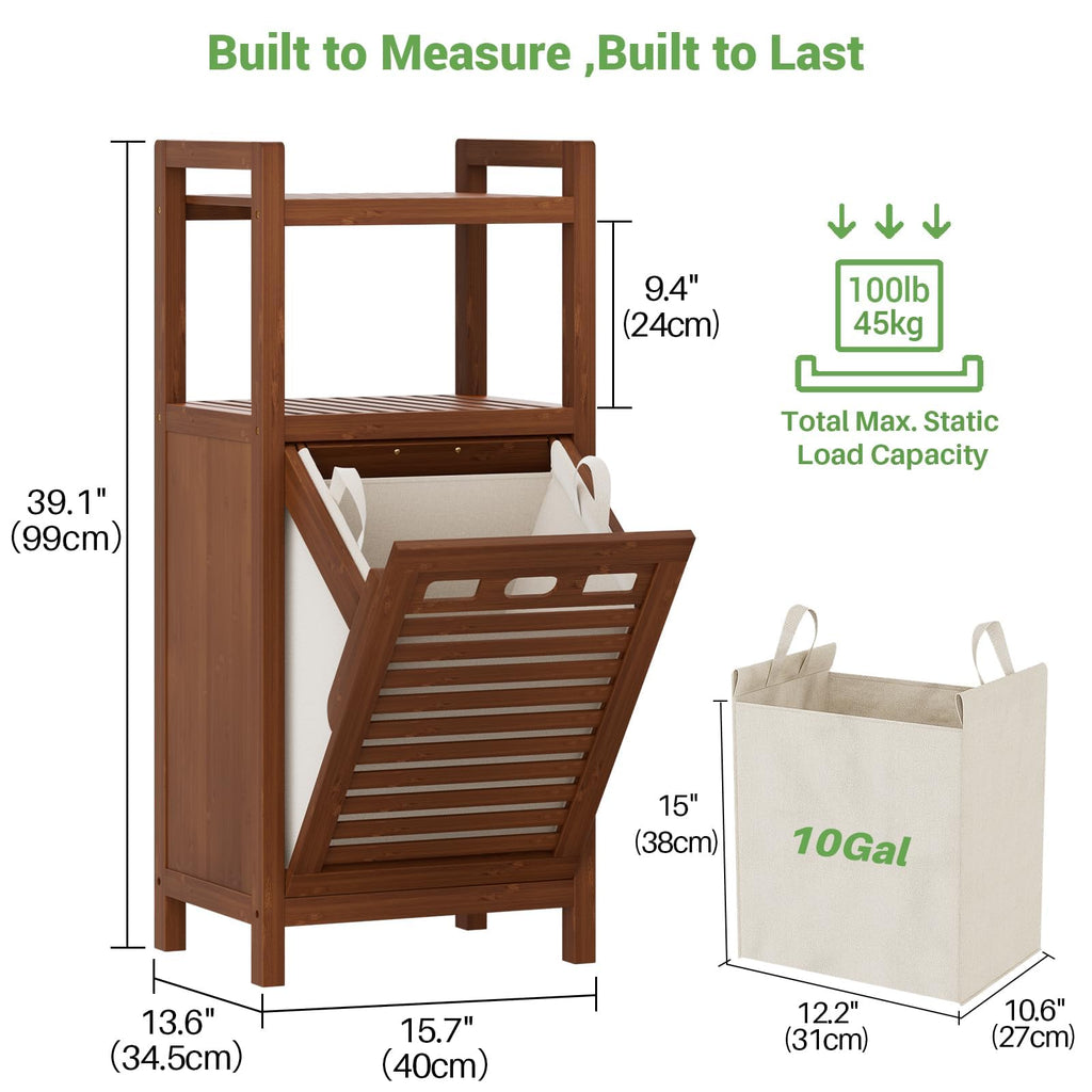Bamboo Tilt Out Laundry Hamper Cabinet with Removable Bag, Walnut