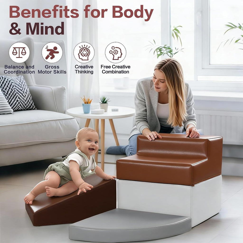 Toddler Climbing Foam Blocks: 4 PCS Waterproof PU Leather Playset - Soft Climber for Kids - Fun Indoor Playground