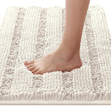Bathroom Rugs Bath Rugs Non Slip Bath Mats Extra Thick Chenille Striped Rug 17" x 24" Absorbent Soft Shaggy Washable