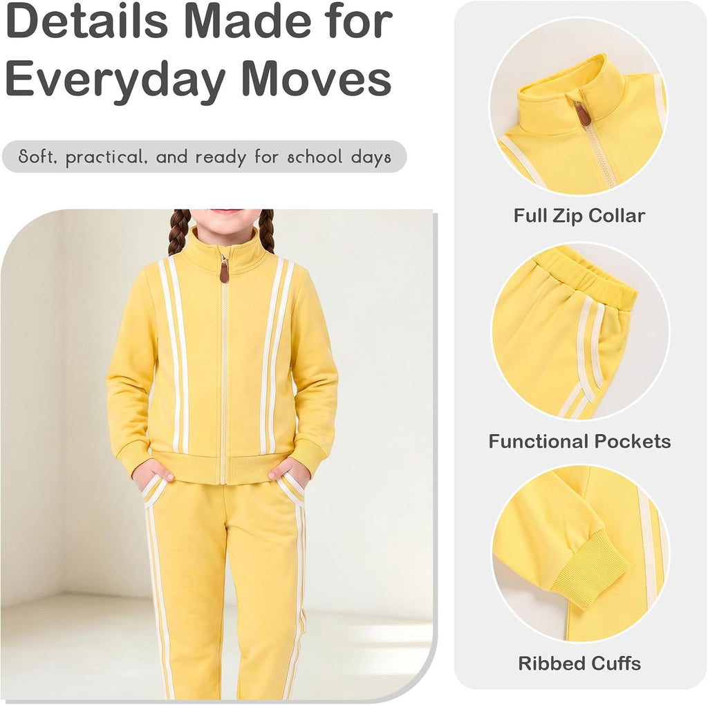 Girls 2 Piece Fall Outfits Long Sleeve Zip Up Tracksuit Toddler Jogger Sweatpants, Kids Winter Clothes Lounge Set