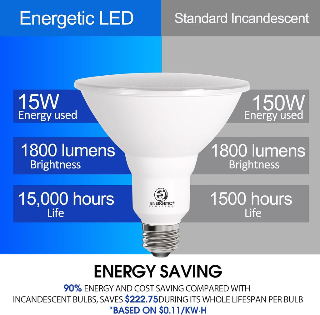 Energetic 5000K 1800 LM LED Flood PAR38 Light Bulb, 15W=150W, Wet Rated
