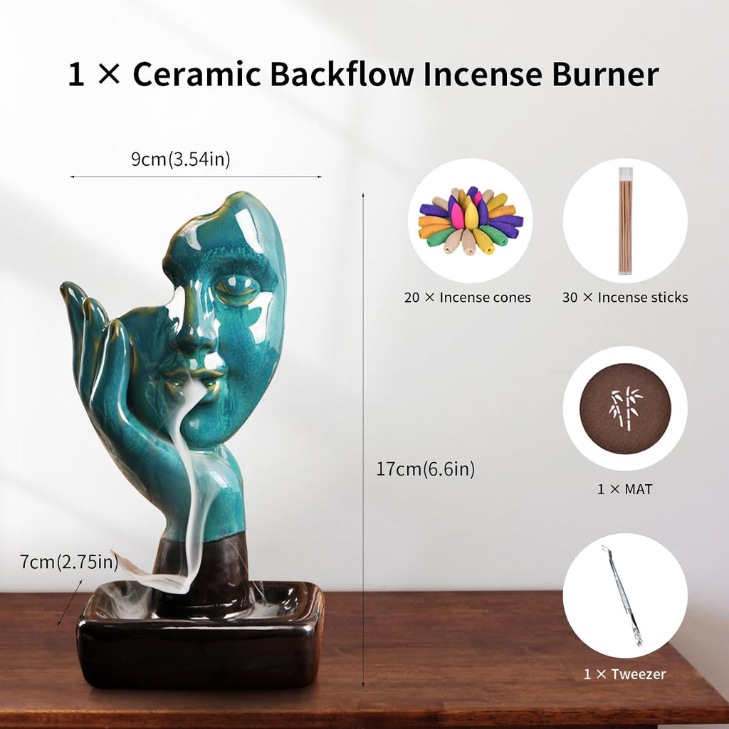 Burner Backflow Incense, Contemplate Half Face Waterfall Incense - Set of 50