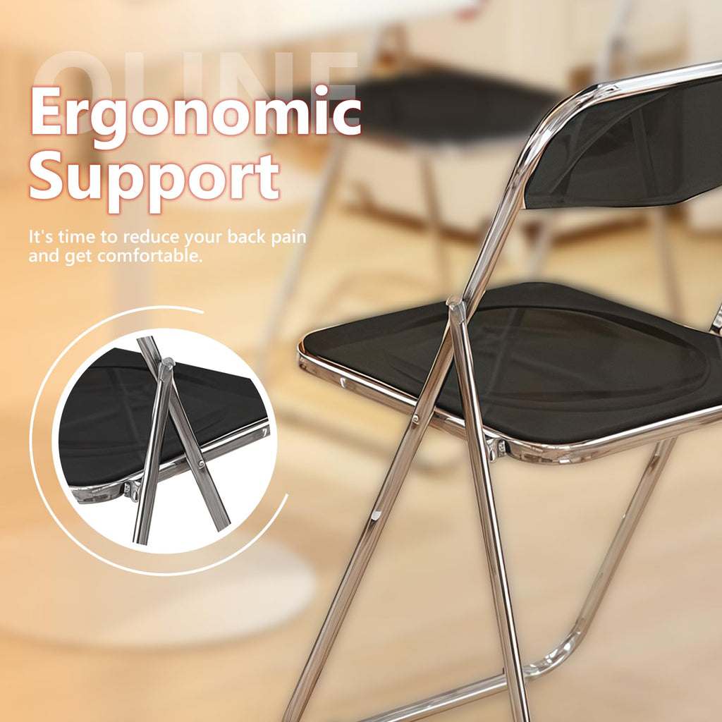6 Pack Black Plastic Folding Chairs - Banquet Bundle Stackable for Wedding Table, Event Seating, Hotel Ballroom