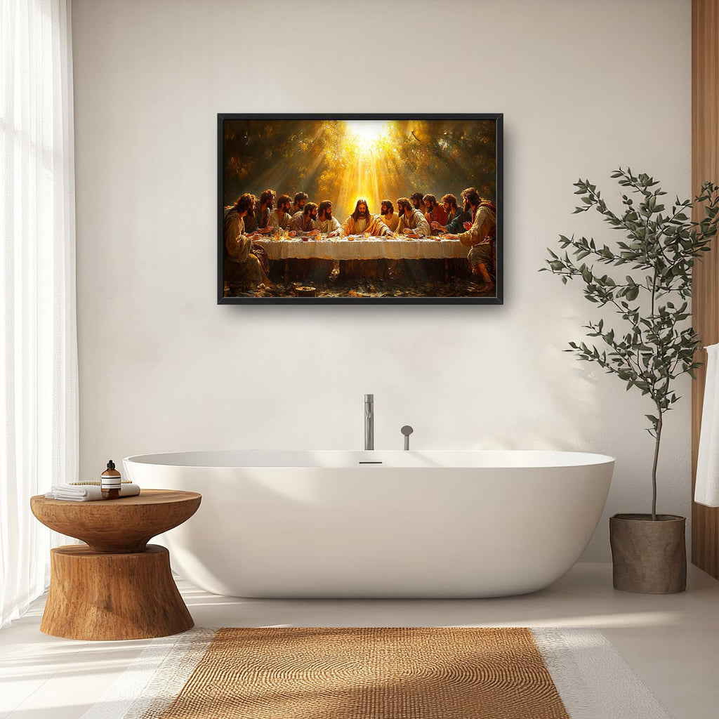 Large The Last Supper Wall Art, Christian Canvas Oversized Wall Decor, Jesus Aesthetics Framed Pictures Painting