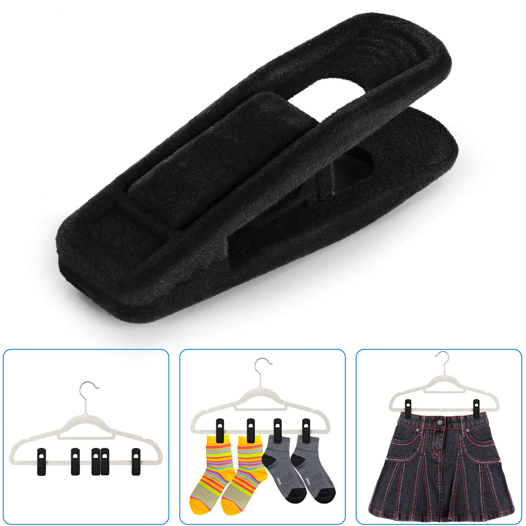 50pc Velvet Hanger Clips, Black Strong Finger Flocked Clips, Large Opening Clip Clothes Pin, Pants Hangers Clip for