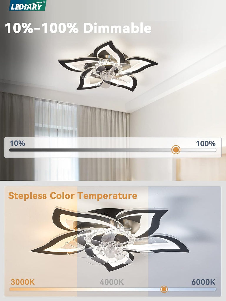 27" Flower Ceiling Fan with Light, LED Ceiling , Black