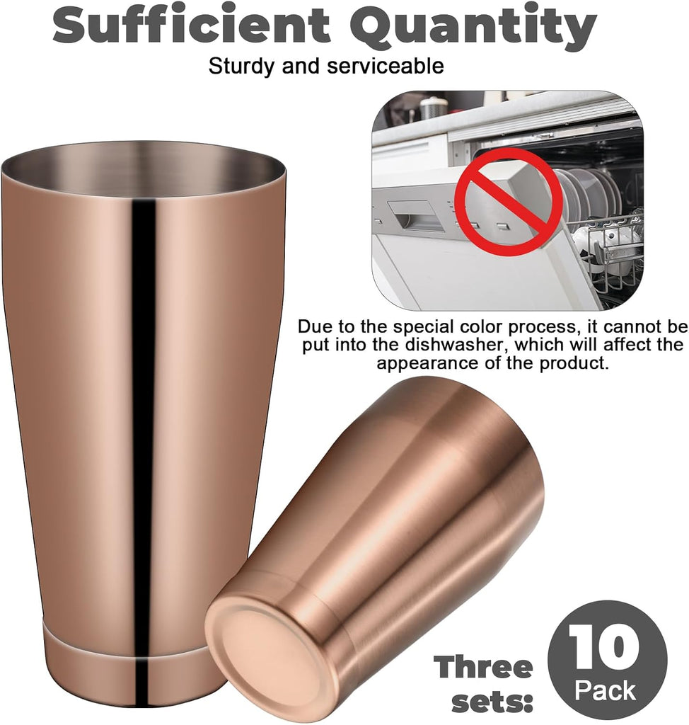 Cocktail Shaker Stainless Steel Shaker Set, Copper - Set of 10