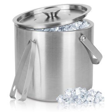 5L Double-Wall Stainless Steel Ice Bucket with Lid & Tongs