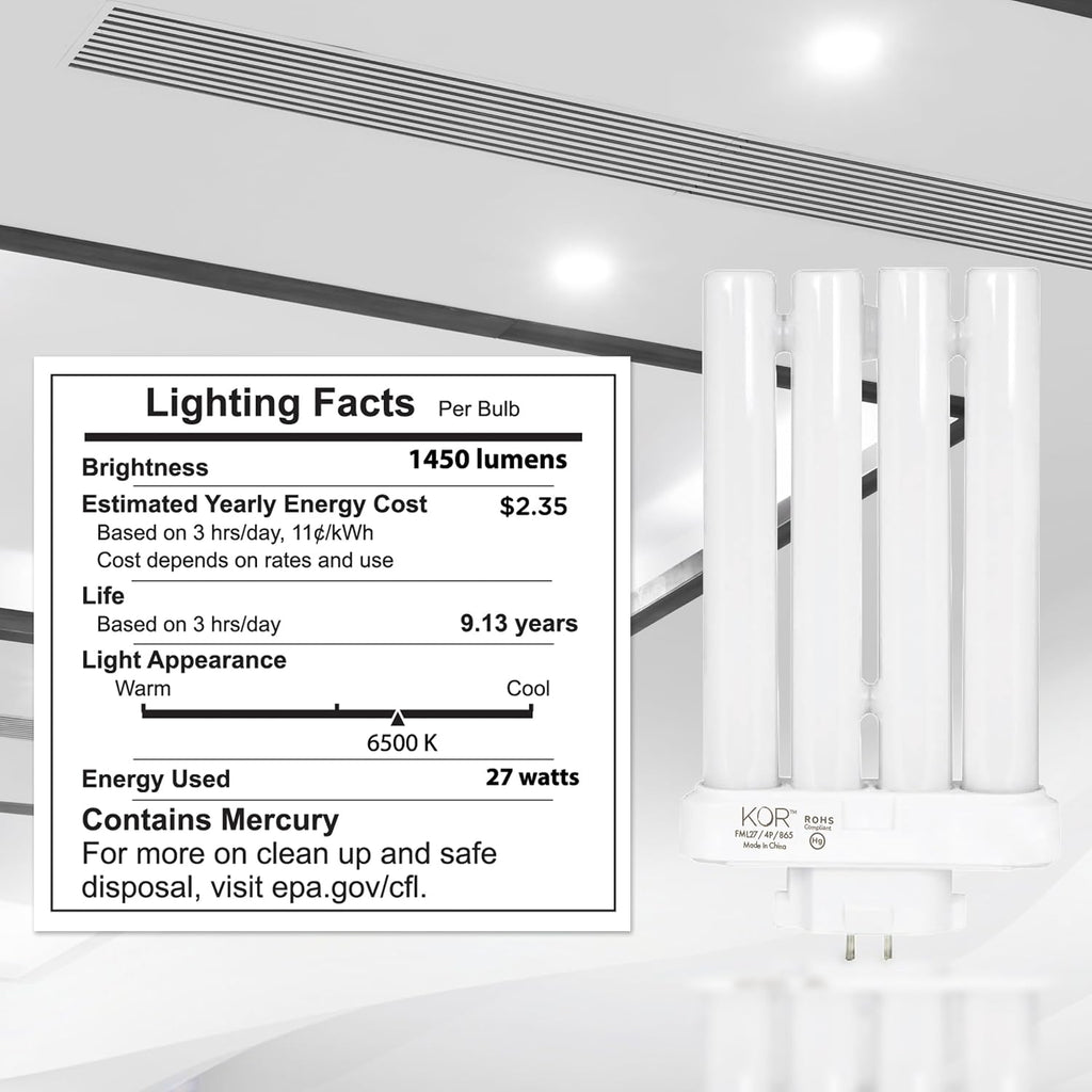 CFL Light Bulbs, 27W, 6500K Daylight, GX10Q-4 Base, 2-Pack