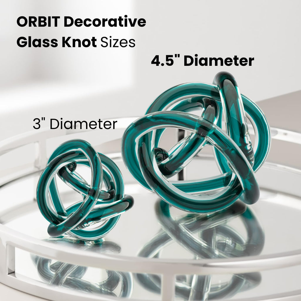 Orbit Hand Blown Glass Infinity Knot Sculpture - 4.5 Inch Glass Art Teal Knot Decor Ball Decor, Small Centerpiece