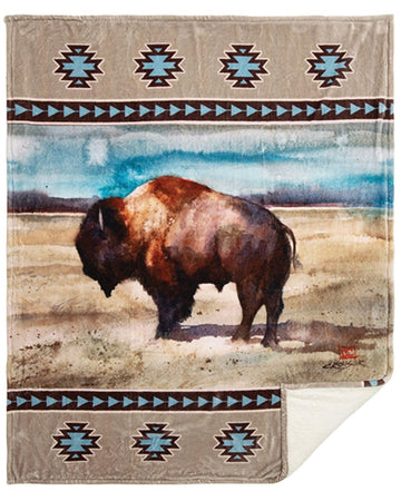 Dean Crouser Plush Sherpa Fleece Oversized Throw Blanket 54" x 68", Renegade Buffalo