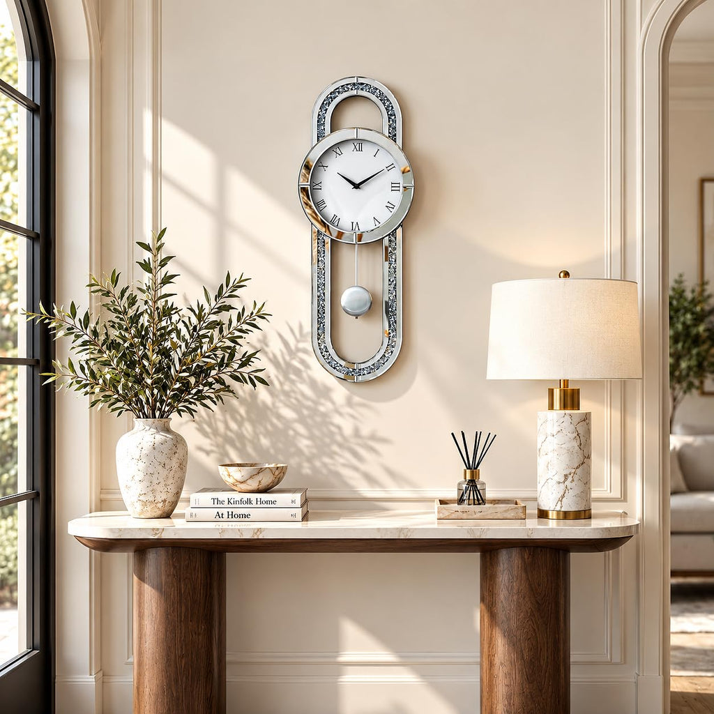 Decorative Wall Clock, 32" Mirrored Pendulum Clock