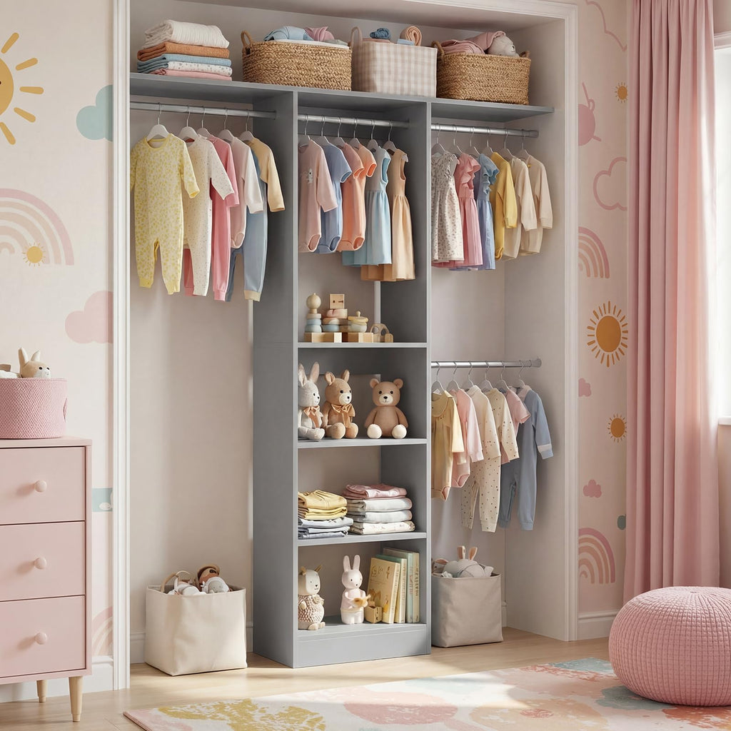 4FT Closet System for Small Space, 80"H, Grey