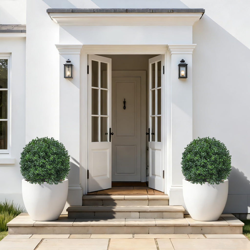 Artificial 2 Pack Boxwood Topiary Plant with Spike for Outdoor