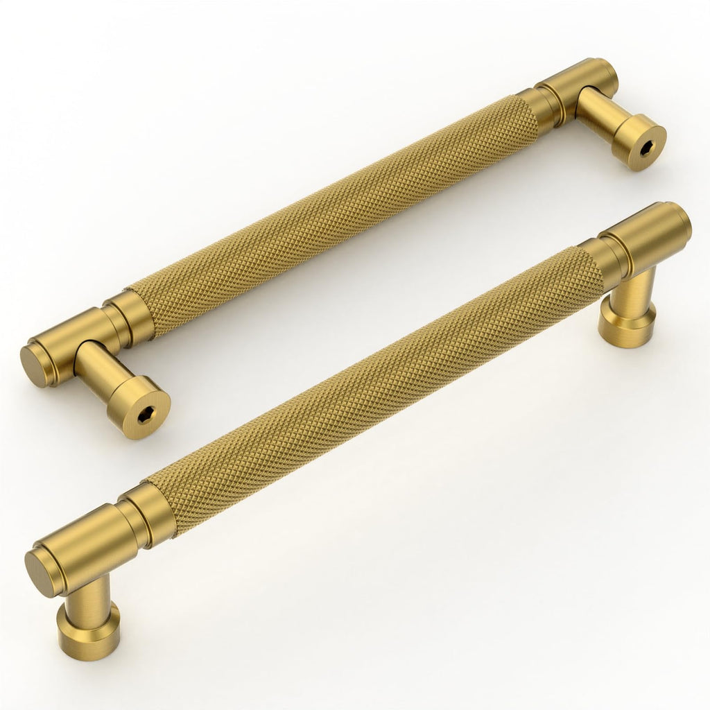 10 Pack Brushed Moderne Brass knurled Cabinet Pulls 7.5"