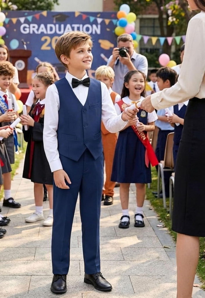 Boy's Suits,4pcs Formal Suit for Kids,Tuxedo Wedding Vest Pants with Bowtie