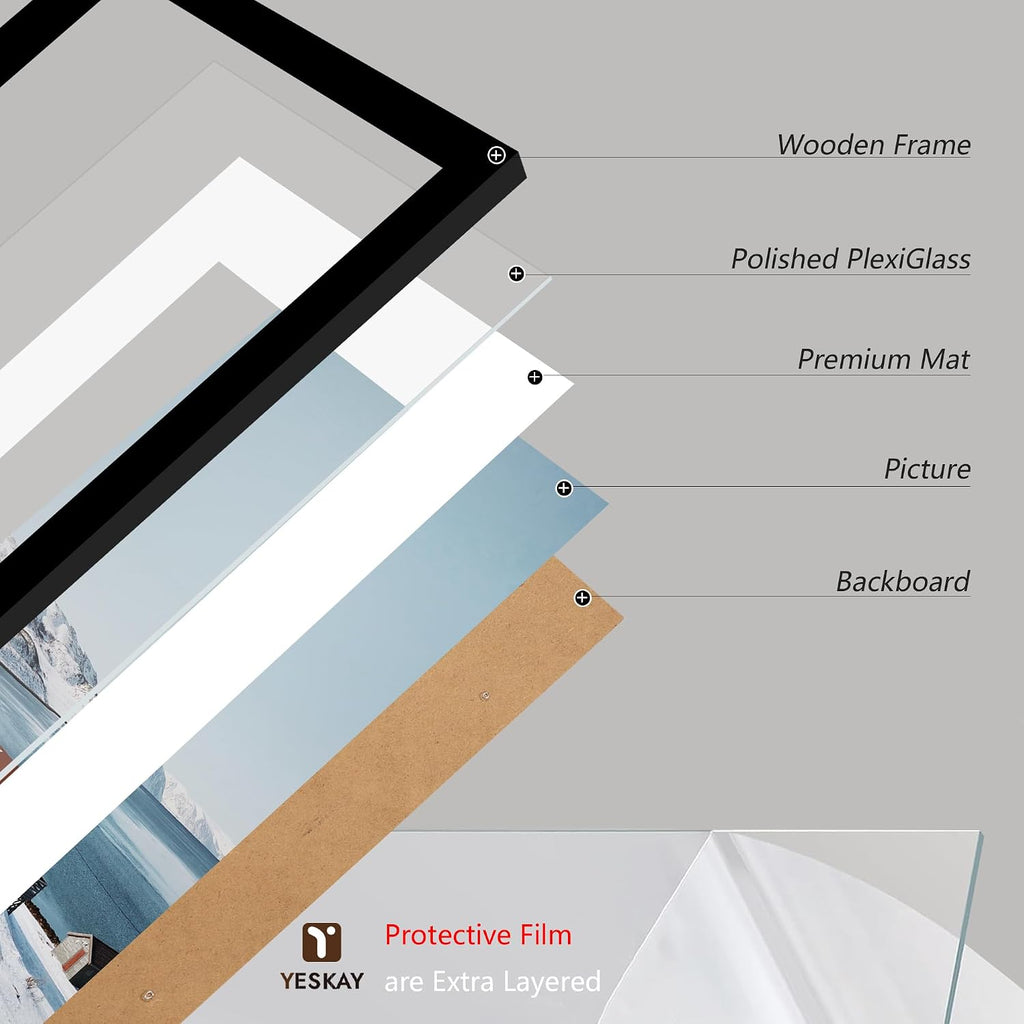 24x36 Picture Frame Black Set of 3, Display Pictures 20x30 with Mat or 24 x 36 Without Mat, Poster Frames 24x36 for