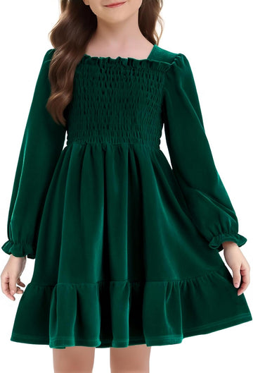Long Sleeve Dress Velvet Square Neck Midi Fall Winter Long Sleeve Vintage Plain Dress