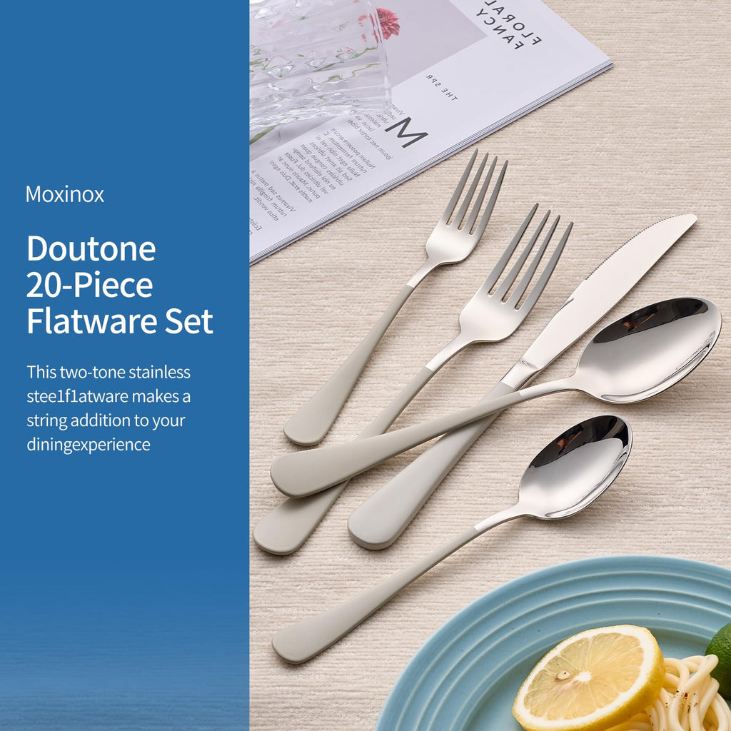 20-Piece Off White Silverware Set, 18/0 Stainless Steel Off White Handle Flatware Set, Service for 4, Modern Cutlery
