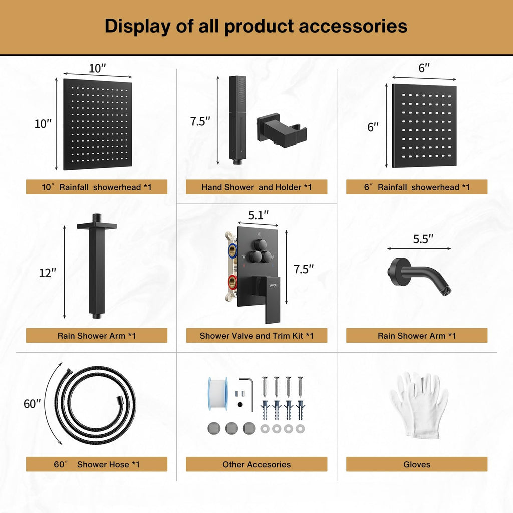 Shower System, Matte Black Shower Head Handheld, Shower Faucet Set