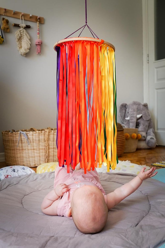 Montessori Baby Mobile Set with Wooden Play Gym - Munari, Octahedron, Gobbi, Dancer, Rainbow & Bell Mobile, Sensory