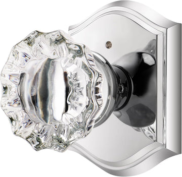 Glass Door Knobs Interior with Lock, Crystal Privacy Polished Chrome Door Knobs Bathroom, 1 Pack