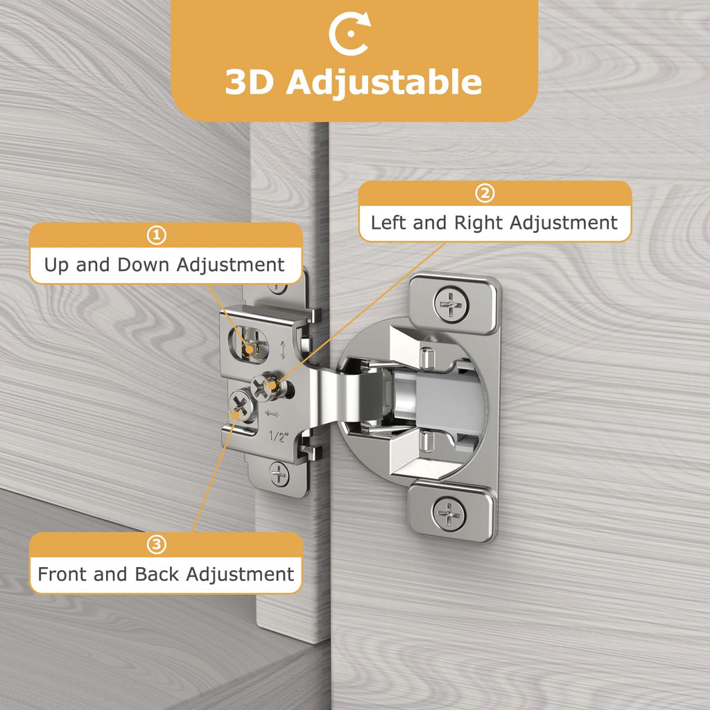 50 Pieces 1/2" Overlay Soft Close Concealed Hinge, 105 Degree