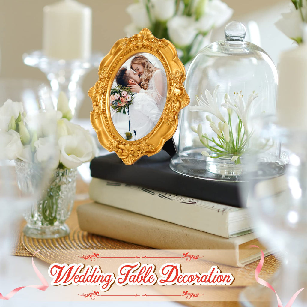 10 Pcs Tiny Vintage Picture Frames with Stands Ornate, Gold