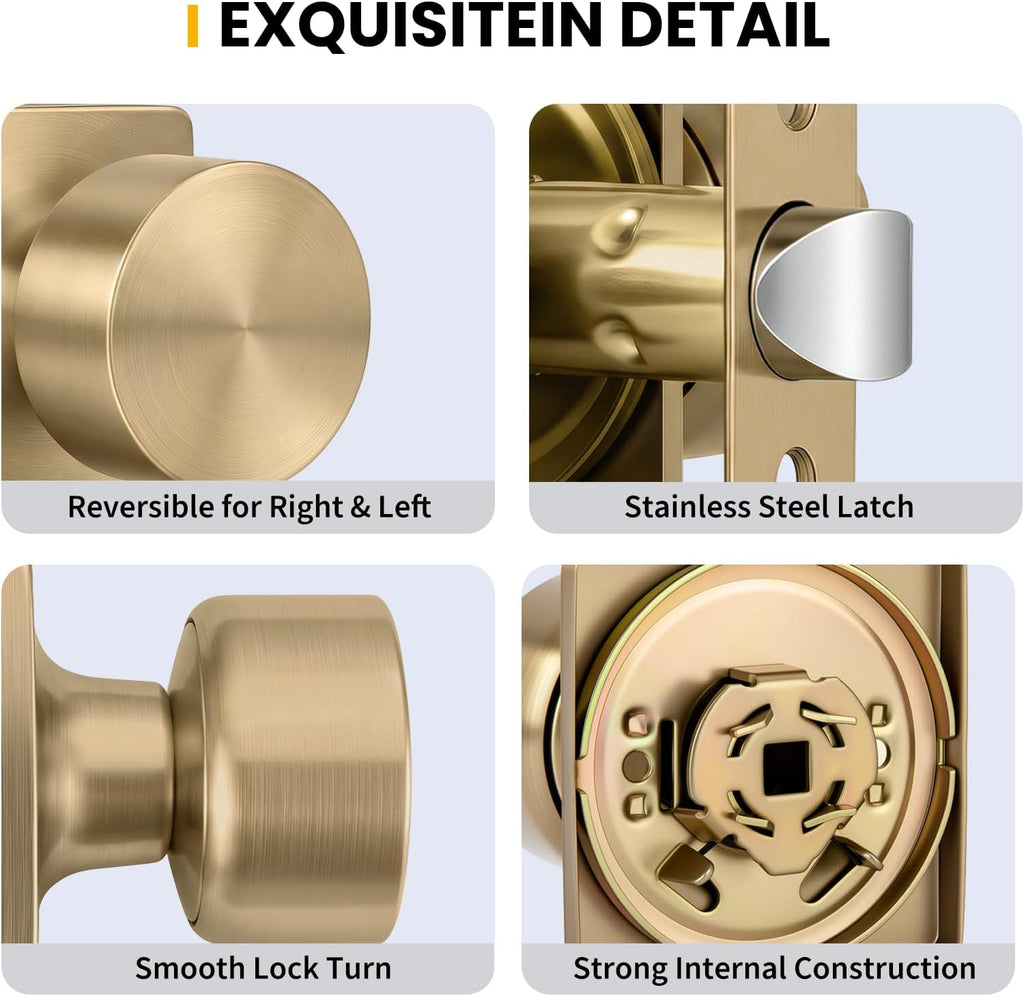 Champagne Bronze Closet Door Knobs, Passage Without Lock 6 Pack