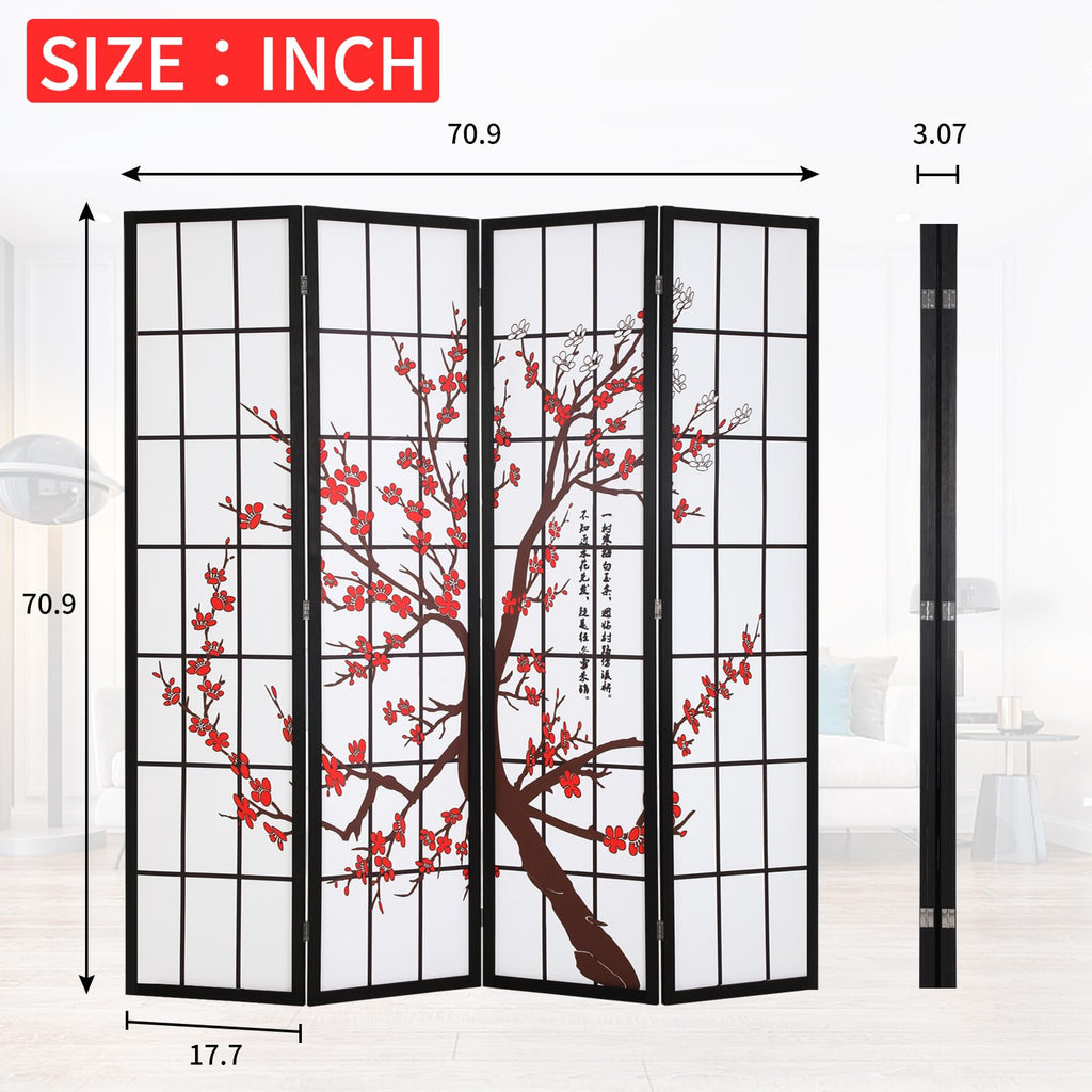 Japanese Room Divider Panel, 6ft Folding Privacy Divider, 4 Panels