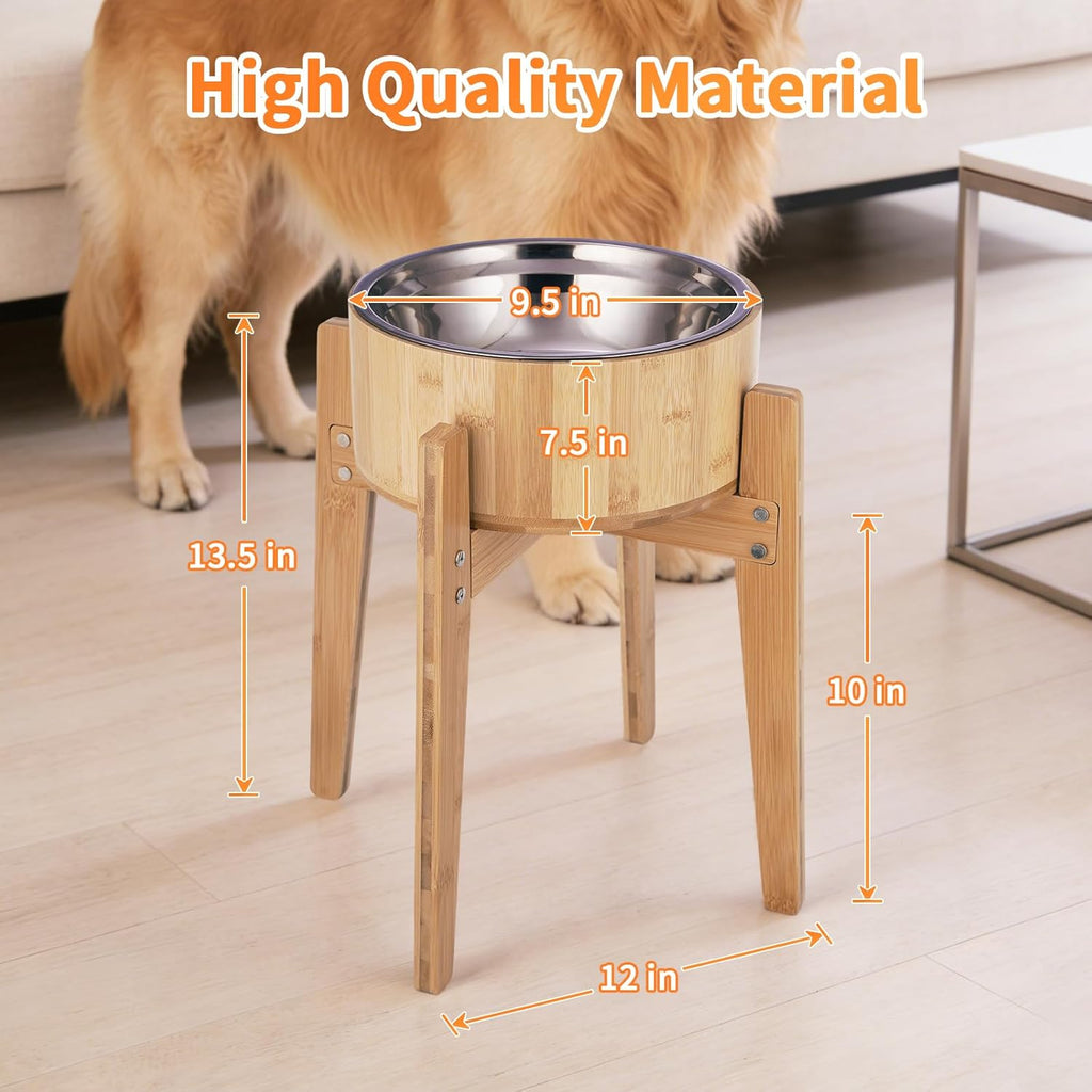 Elevated Dog Bowls for Large Dogs Feeder Two Bowls with a Stainless Steel and Bamboo Dishes, Raised Dog Bowl Stand