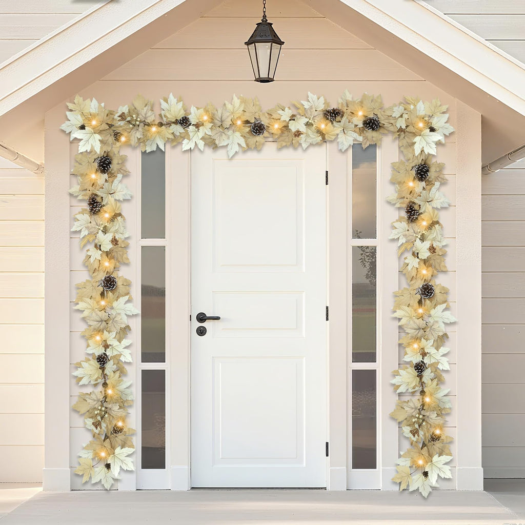 6 FT Fall Garland with Lights & Timer with Berries Pine Cones