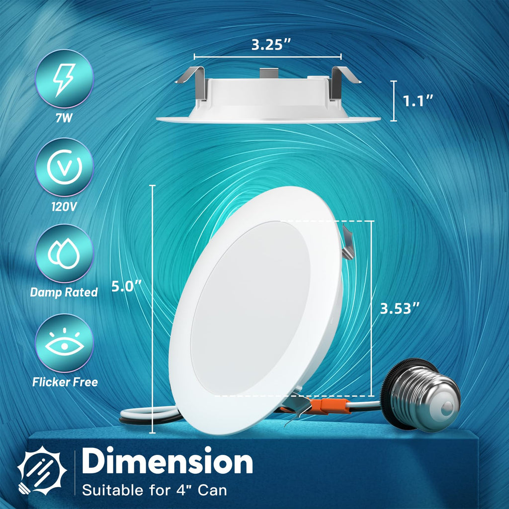 6 Pack Retrofit LED Recessed Lighting 4 Inch, 5CCT, White