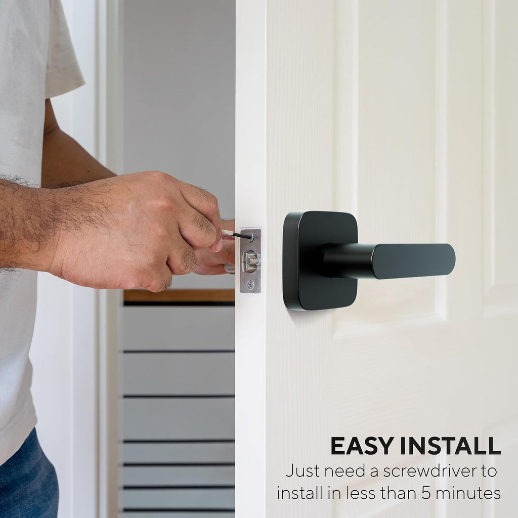 Passage Lever Door Handle, Reversible Black Front Door Handle No Lock or Exterior Door, Closet, Hallway - Door Lever