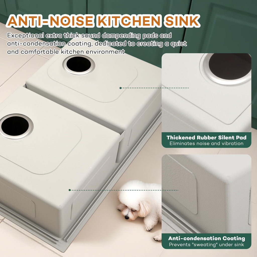 33''x22'' Drop In, 16-Gauge 50/50 Stainless Steel Double Sink 33 Inch, 9 Inch Depth Drop In Double Sinks with All