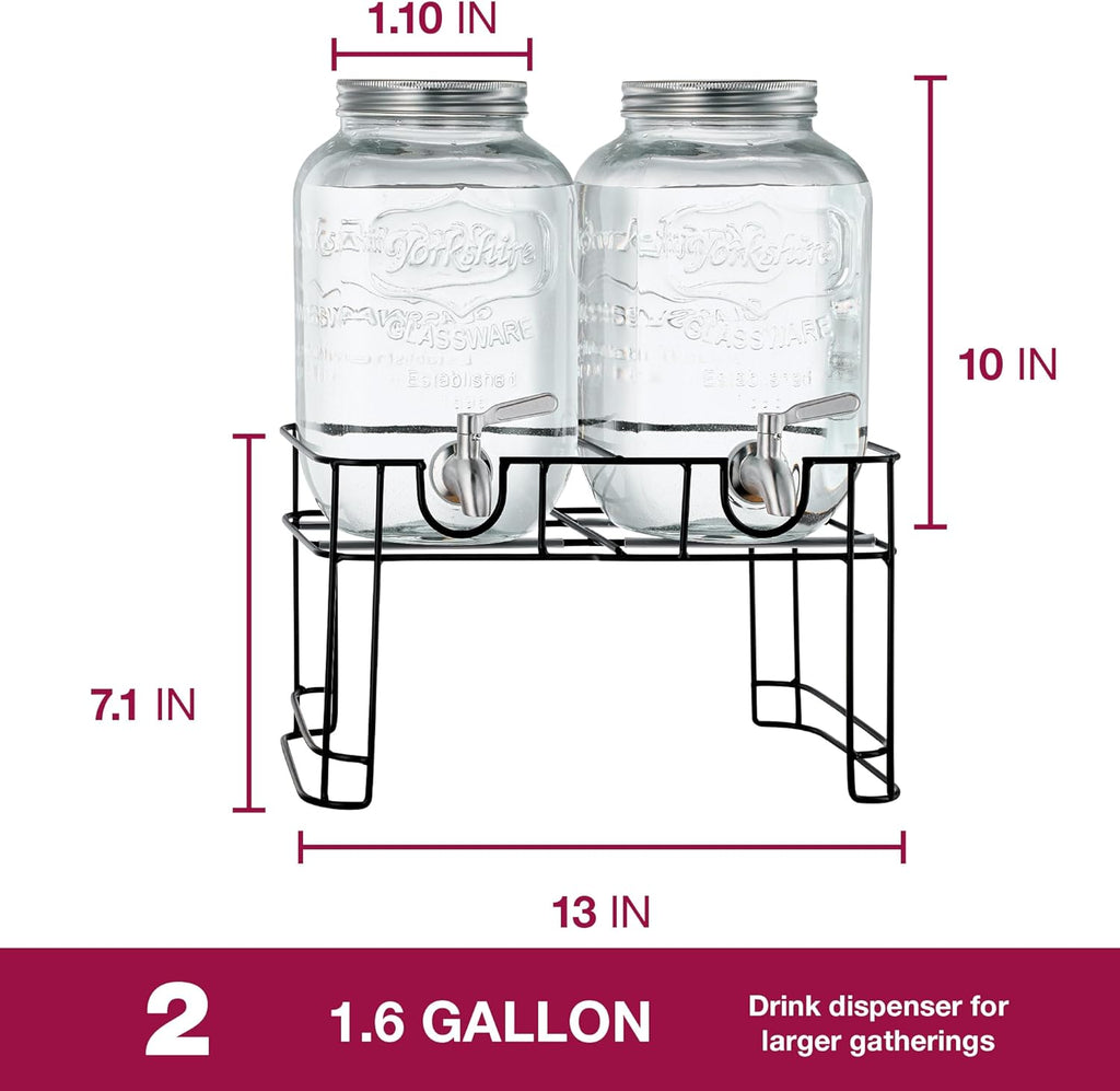 Glass Drink Dispenser with Stand & Stainless Steel Spigot - 1 Gallon drink dispensers for parties, glass beverage
