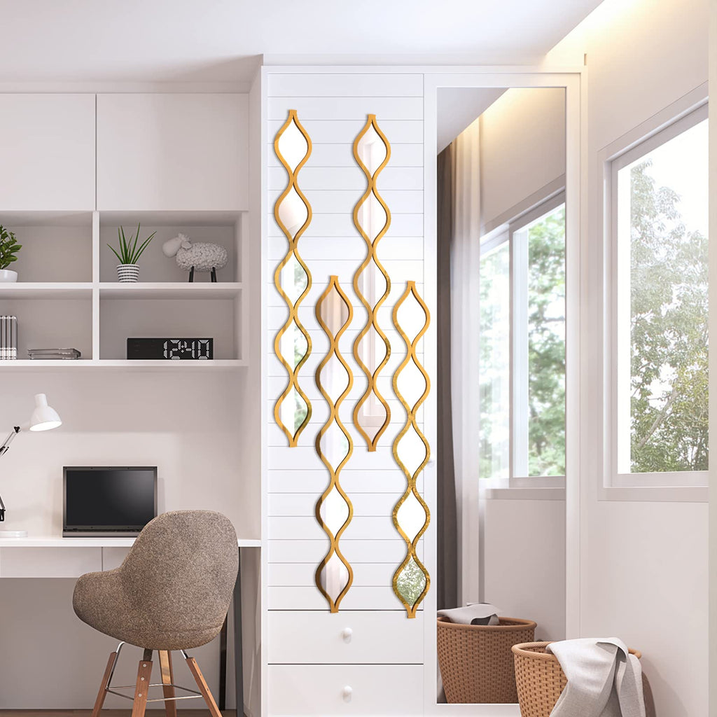4 Pcs Teardrop Mirror Wall Art Decorative Mirror Wall Decor, Gold