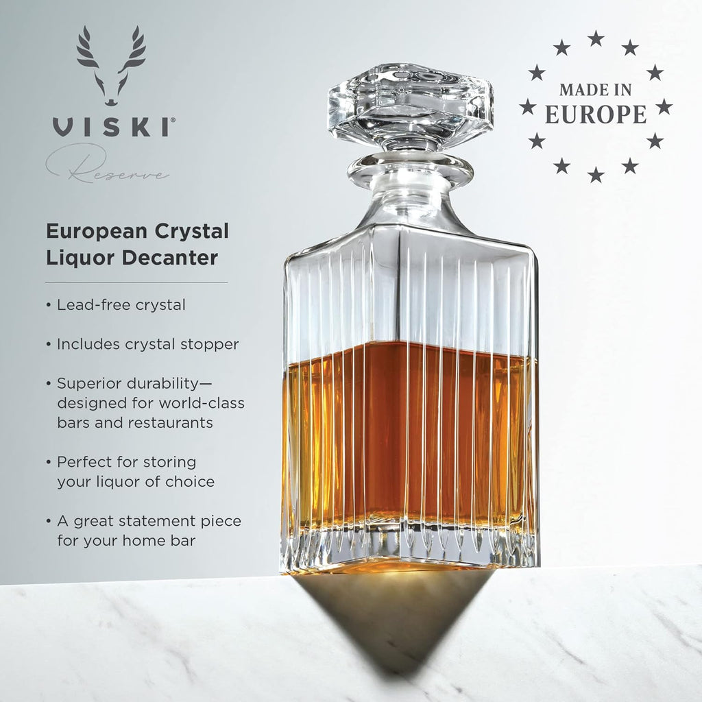 Reserve Milo Whiskey Decanter with Stopper, Stylish Crystal Liquor Decanter for Bourbon, Scotch, Spirits, Wedding